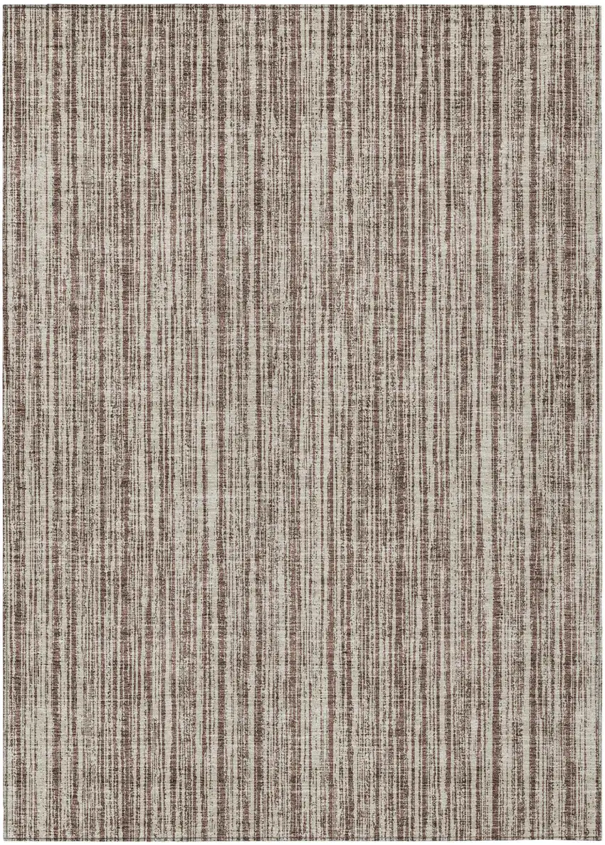 Brown And Ivory Striped Washable Indoor Outdoor Area Rug Photo 1