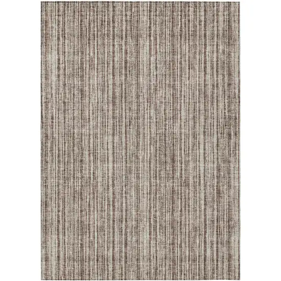 Brown And Ivory Striped Washable Indoor Outdoor Area Rug Photo 1