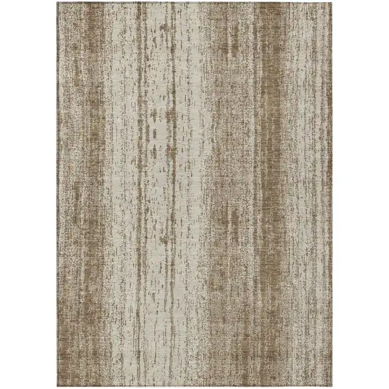 Brown And Ivory Striped Washable Indoor Outdoor Area Rug Photo 2