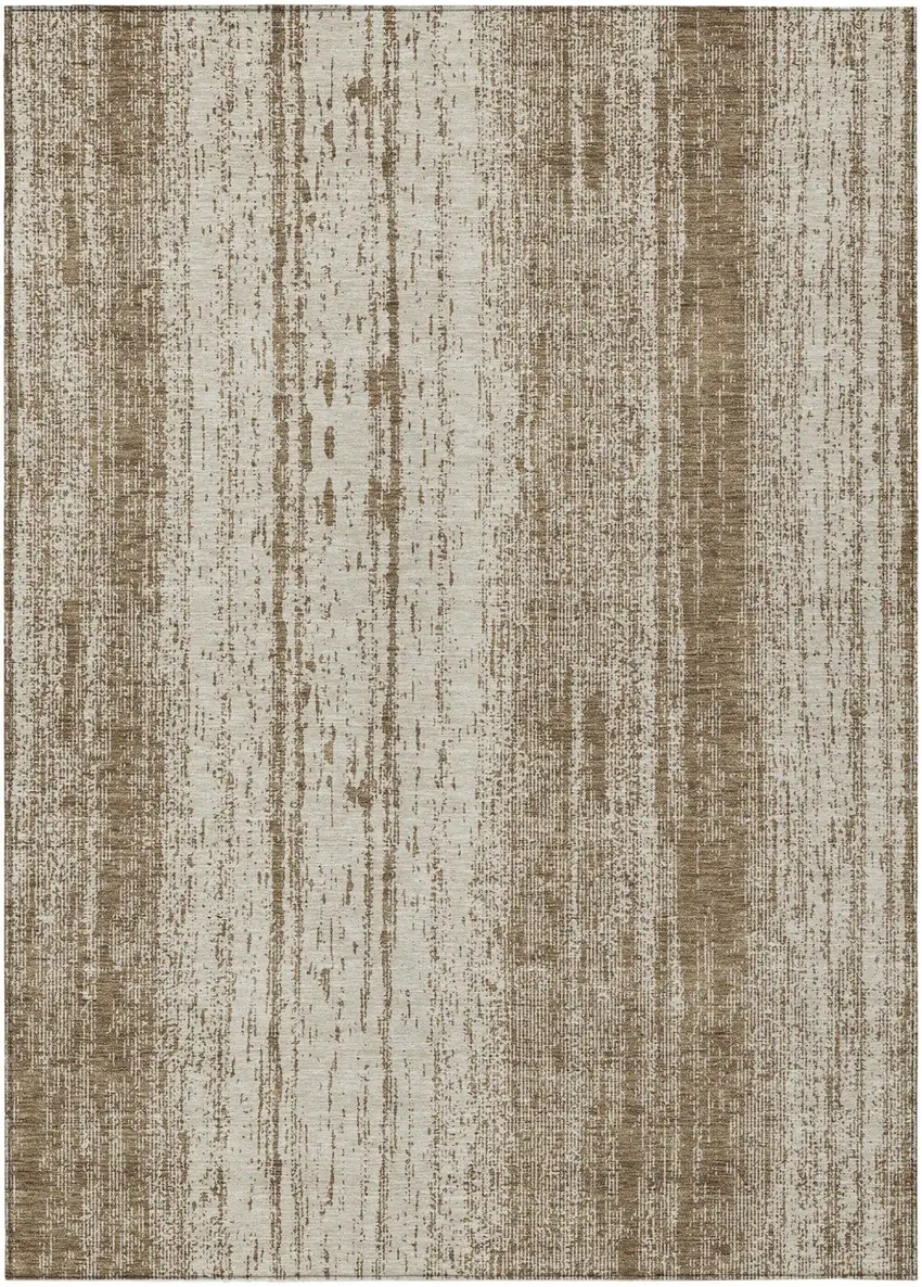 Brown And Ivory Striped Washable Indoor Outdoor Area Rug Photo 2