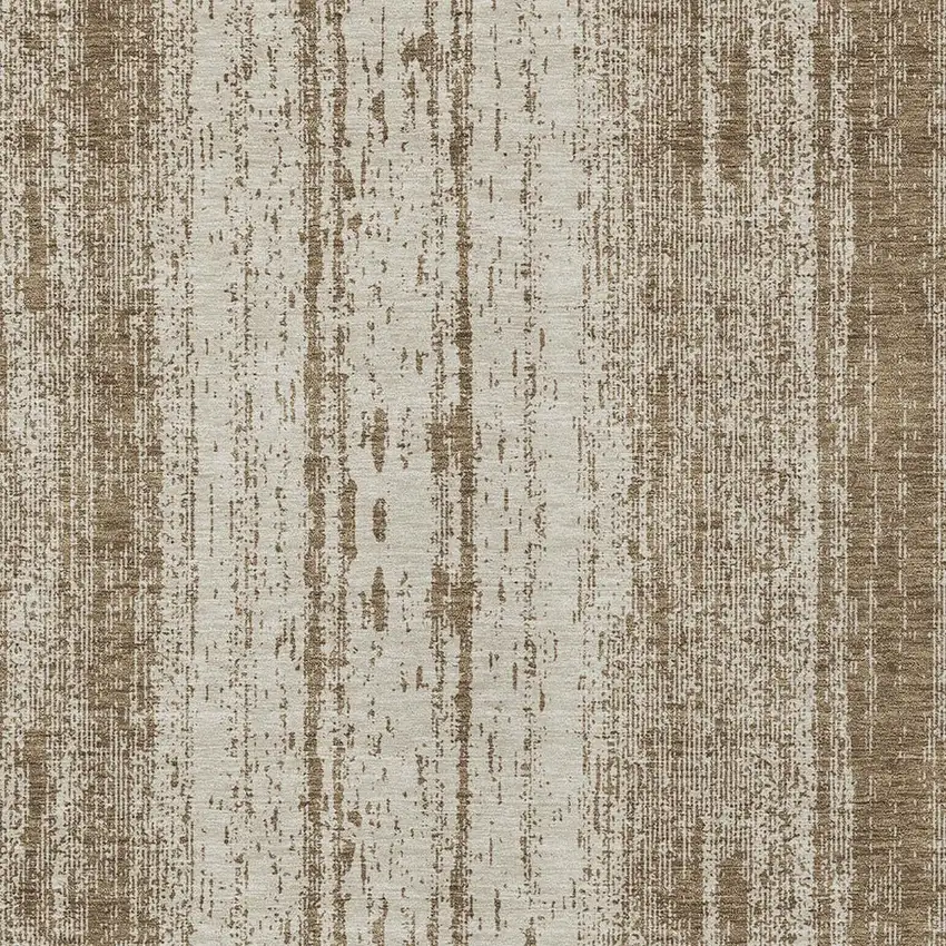 Brown And Ivory Striped Washable Indoor Outdoor Area Rug Photo 6