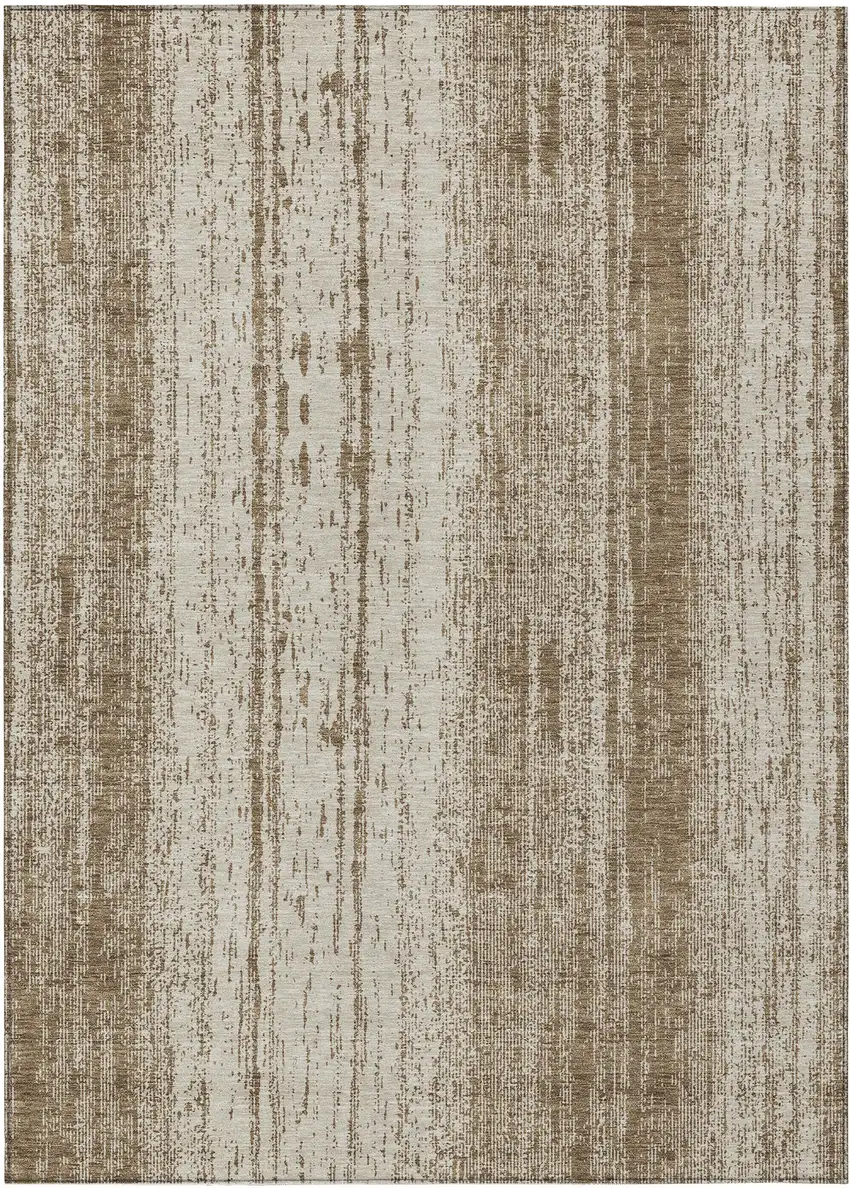 Brown And Ivory Striped Washable Indoor Outdoor Area Rug Photo 2