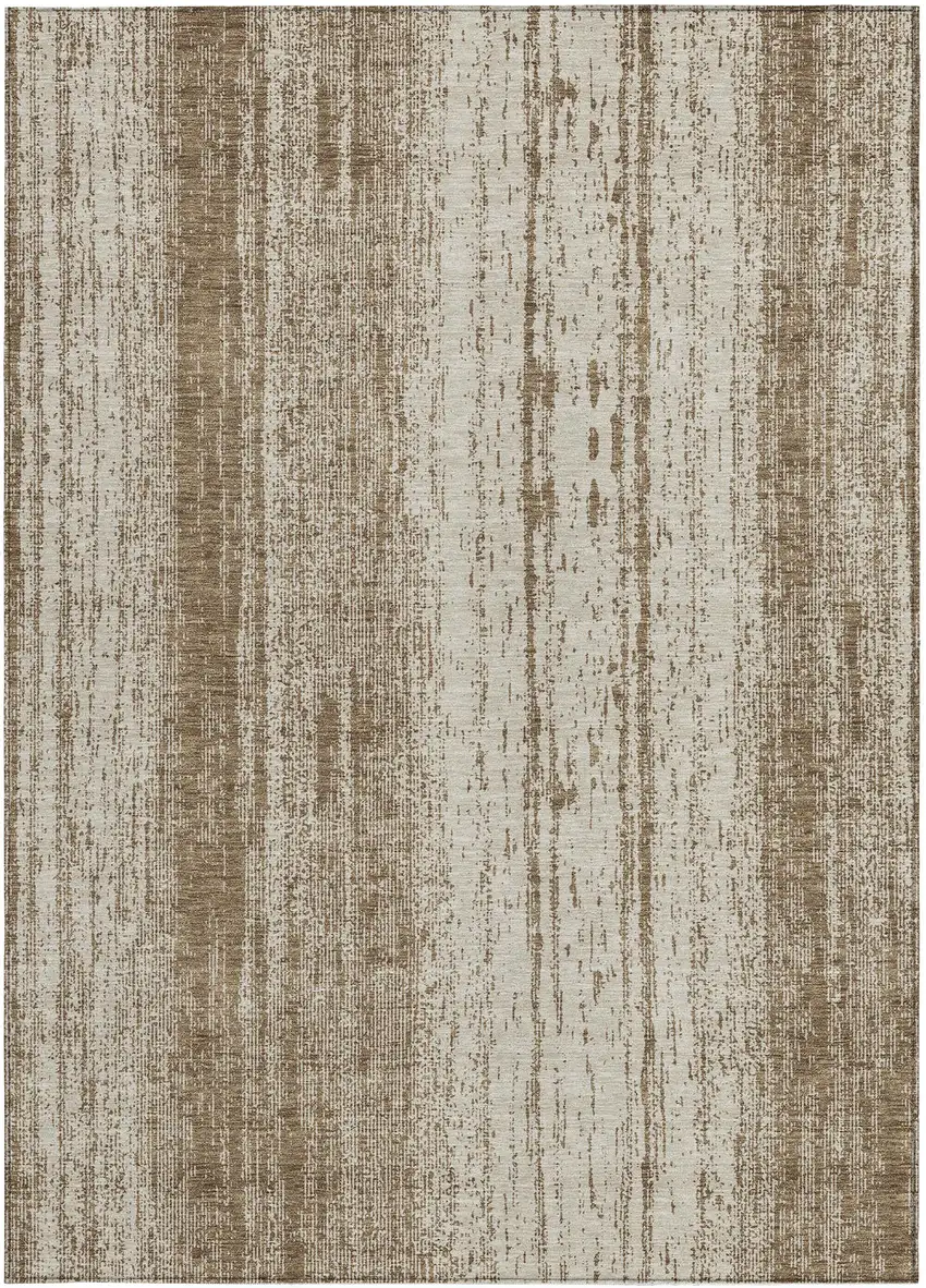 Brown And Ivory Striped Washable Indoor Outdoor Area Rug Photo 6