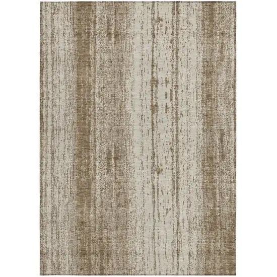 Brown And Ivory Striped Washable Indoor Outdoor Area Rug Photo 6