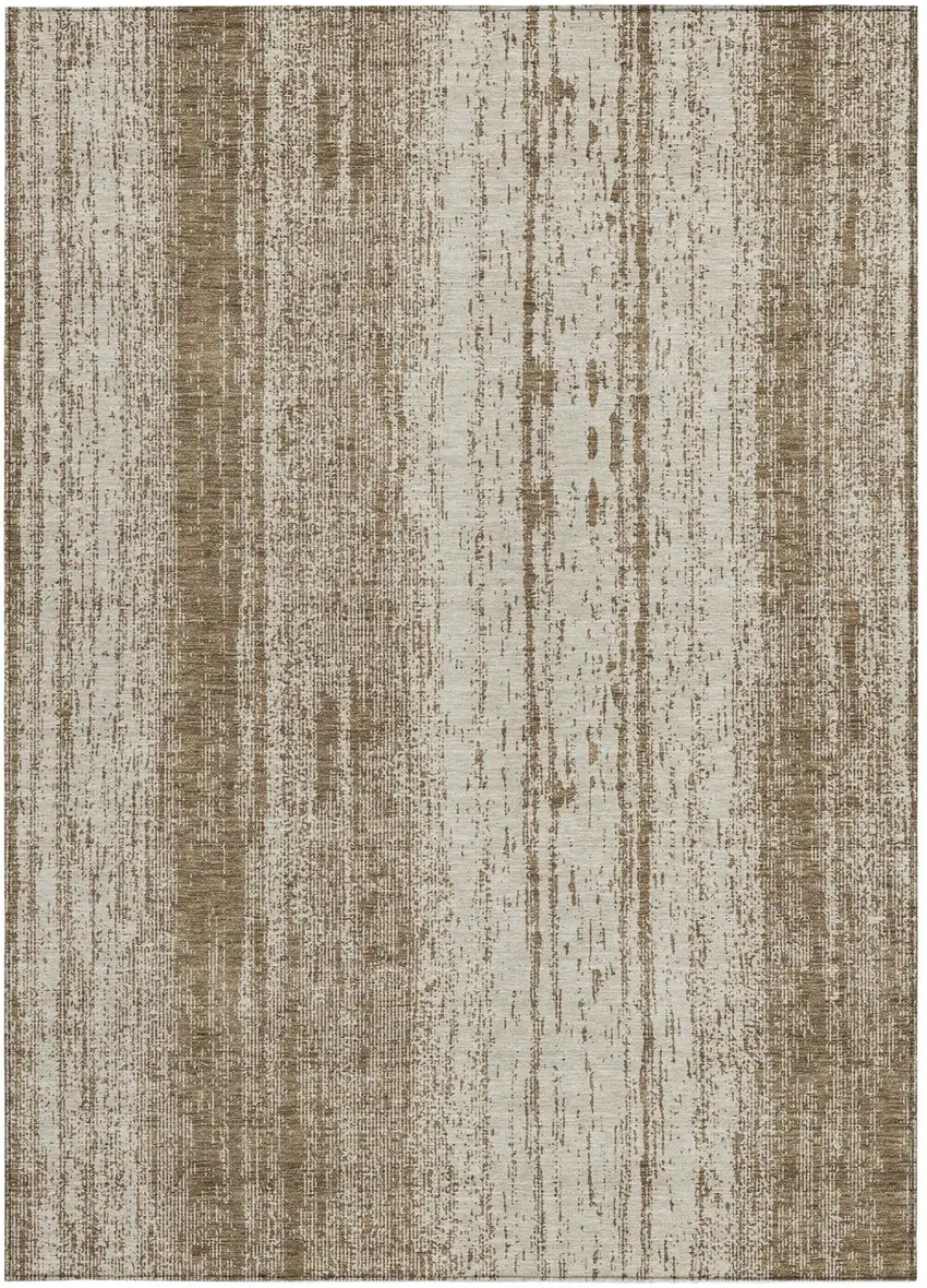 Brown And Ivory Striped Washable Indoor Outdoor Area Rug Photo 6