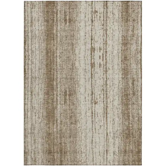 Brown And Ivory Striped Washable Indoor Outdoor Area Rug Photo 6