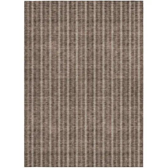 Brown And Ivory Striped Washable Indoor Outdoor Area Rug Photo 5