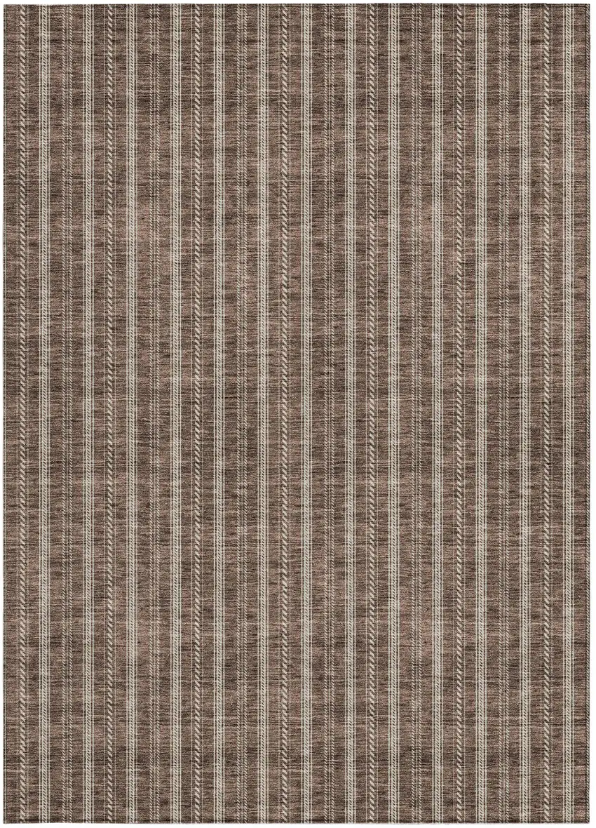 Brown And Ivory Striped Washable Indoor Outdoor Area Rug Photo 5
