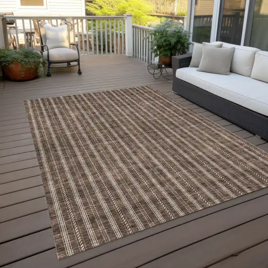 Brown And Ivory Striped Washable Indoor Outdoor Area Rug Photo 9