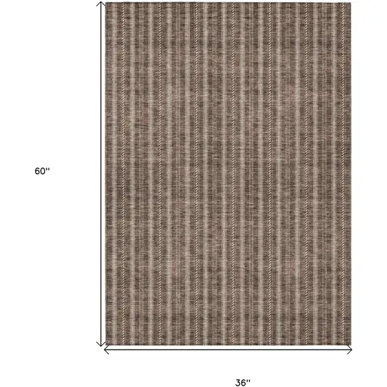 Brown And Ivory Striped Washable Indoor Outdoor Area Rug Photo 3