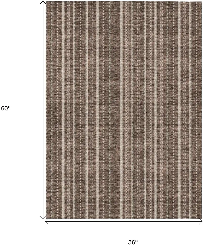 Brown And Ivory Striped Washable Indoor Outdoor Area Rug Photo 3