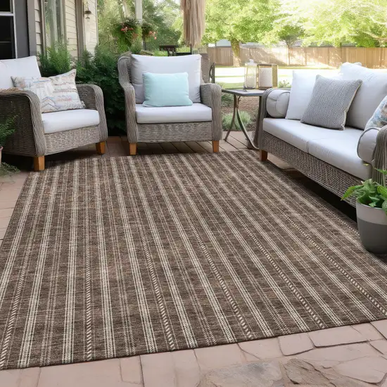 Brown And Ivory Striped Washable Indoor Outdoor Area Rug Photo 6