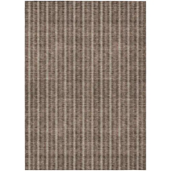 Brown And Ivory Striped Washable Indoor Outdoor Area Rug Photo 2
