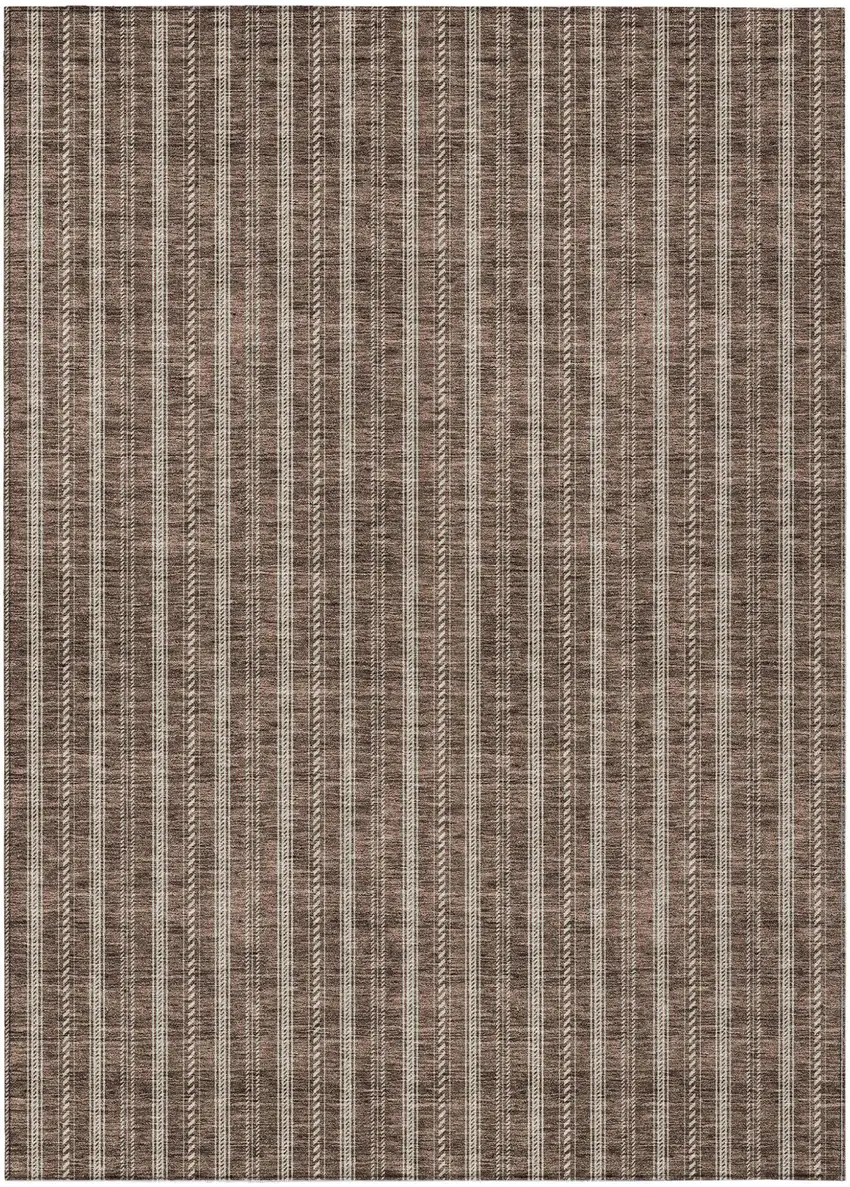 Brown And Ivory Striped Washable Indoor Outdoor Area Rug Photo 2