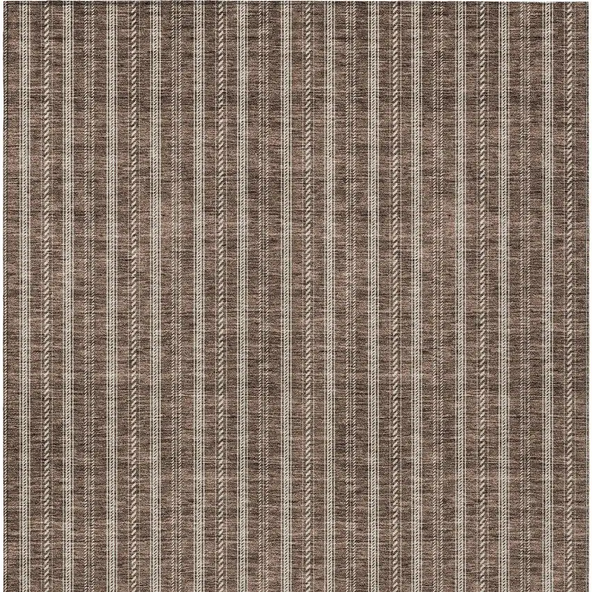 Brown And Ivory Striped Washable Indoor Outdoor Area Rug Photo 6