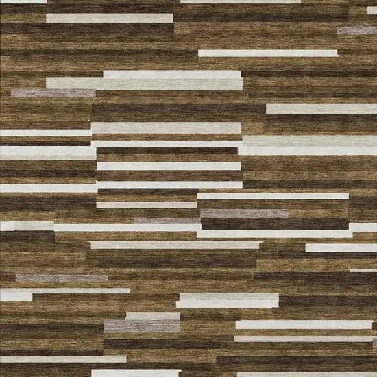 Brown And Ivory Striped Washable Indoor Outdoor Area Rug Photo 7