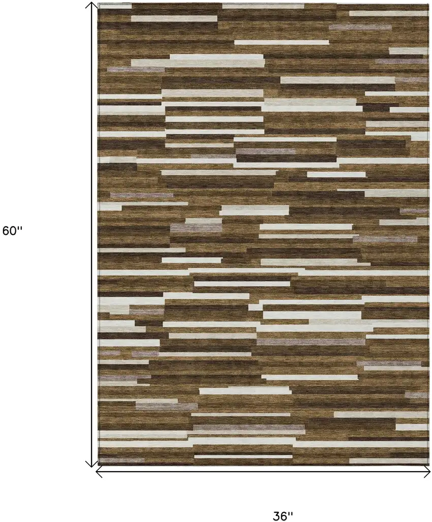 Brown And Ivory Striped Washable Indoor Outdoor Area Rug Photo 3