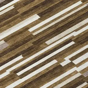 Photo of Brown And Ivory Striped Washable Indoor Outdoor Area Rug