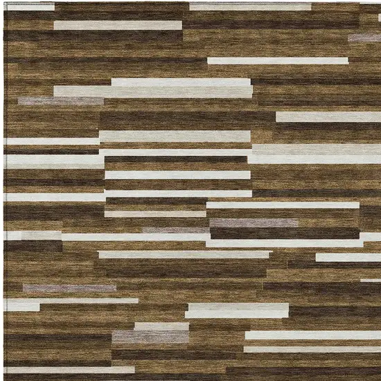 Brown And Ivory Striped Washable Indoor Outdoor Area Rug Photo 7