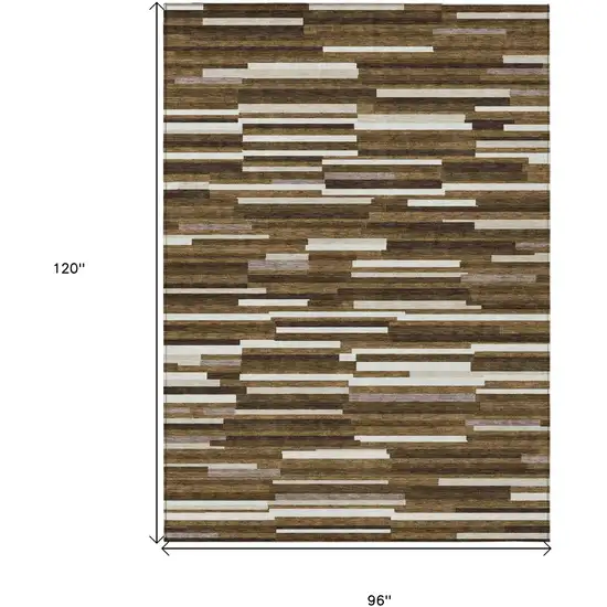 Brown And Ivory Striped Washable Indoor Outdoor Area Rug Photo 3