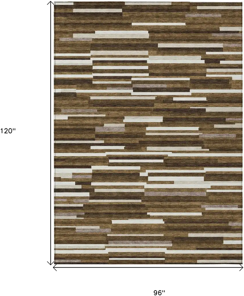 Brown And Ivory Striped Washable Indoor Outdoor Area Rug Photo 3