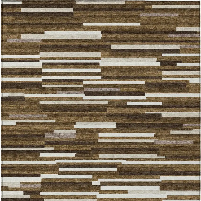 Brown And Ivory Striped Washable Indoor Outdoor Area Rug Photo 8