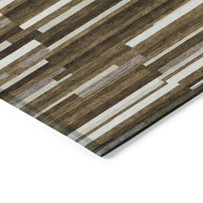 Brown And Ivory Striped Washable Indoor Outdoor Area Rug Photo 4