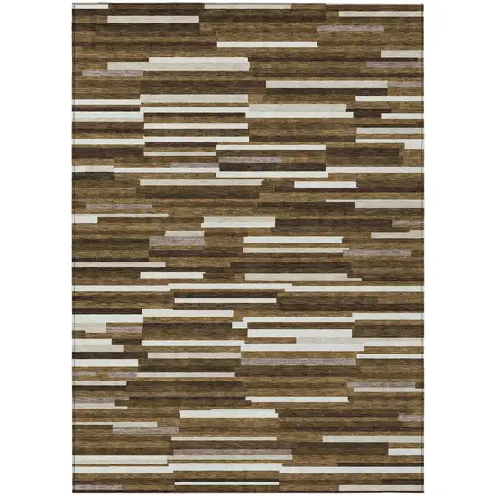 Brown And Ivory Striped Washable Indoor Outdoor Area Rug Photo 2