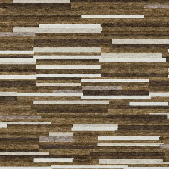 Brown And Ivory Striped Washable Indoor Outdoor Area Rug Photo 7