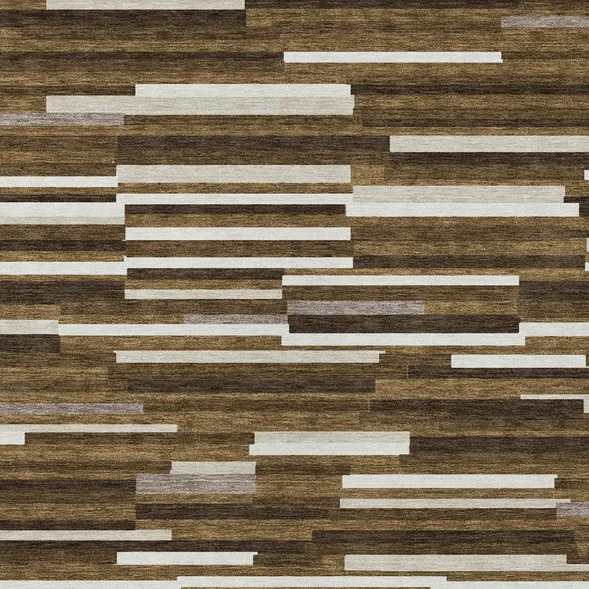 Brown And Ivory Striped Washable Indoor Outdoor Area Rug Photo 7
