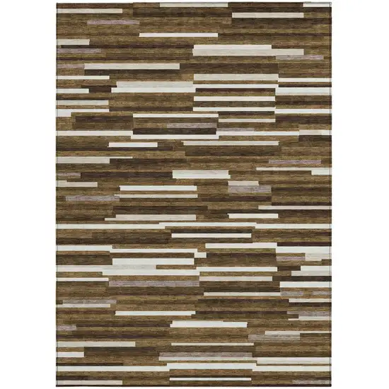 Brown And Ivory Striped Washable Indoor Outdoor Area Rug Photo 8