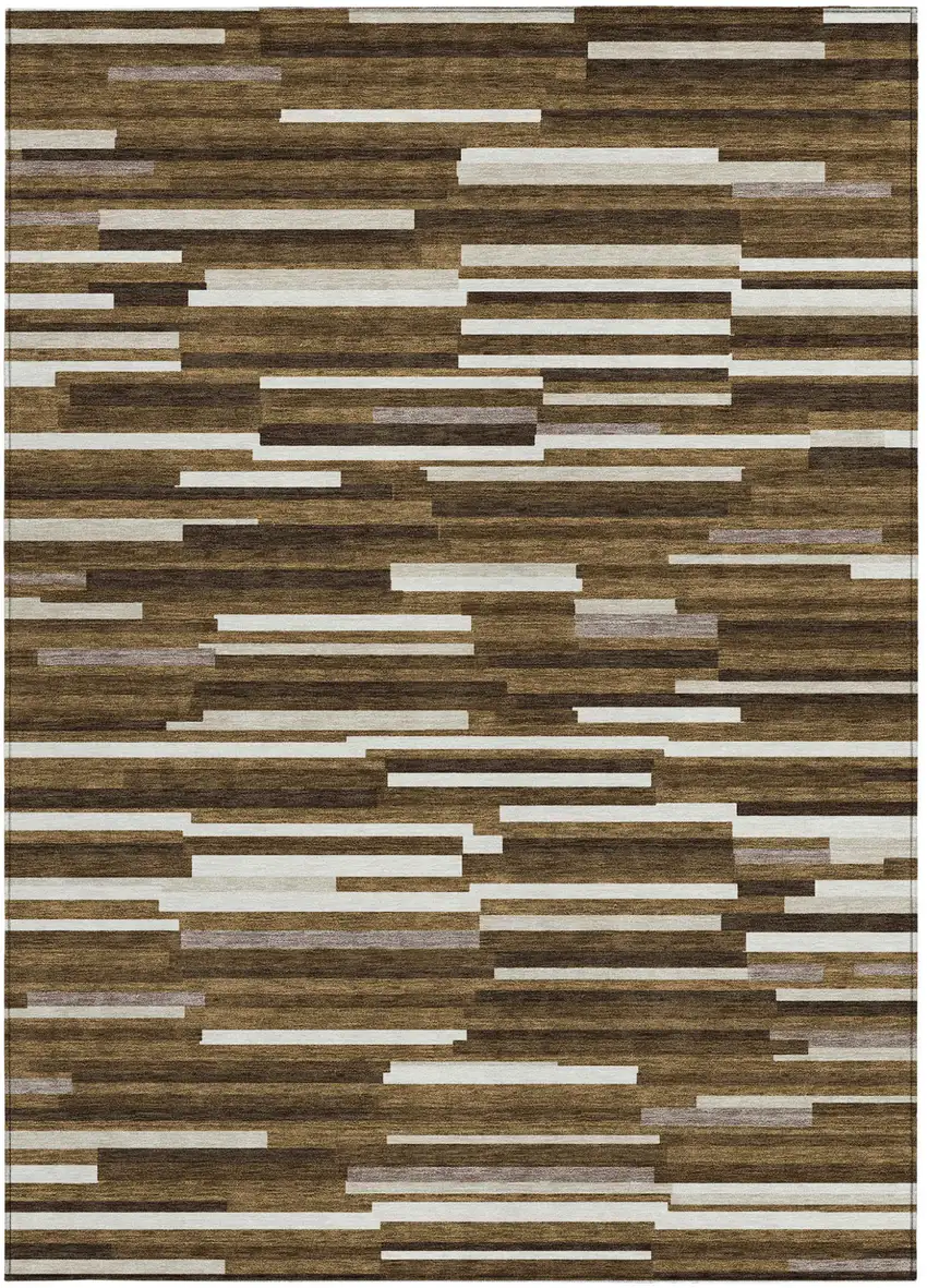 Brown And Ivory Striped Washable Indoor Outdoor Area Rug Photo 8