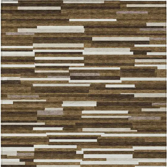 Brown And Ivory Striped Washable Indoor Outdoor Area Rug Photo 7