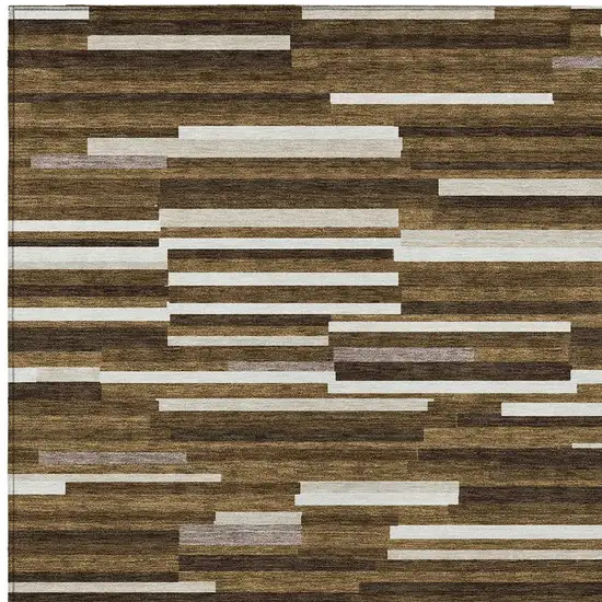 Brown And Ivory Striped Washable Indoor Outdoor Area Rug Photo 7