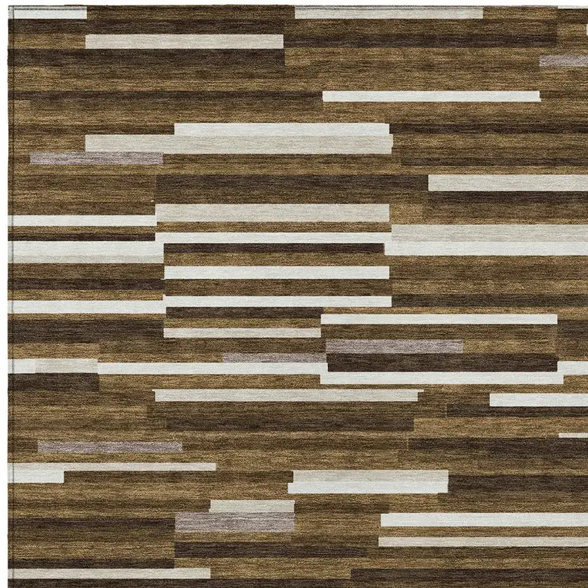 Brown And Ivory Striped Washable Indoor Outdoor Area Rug Photo 7