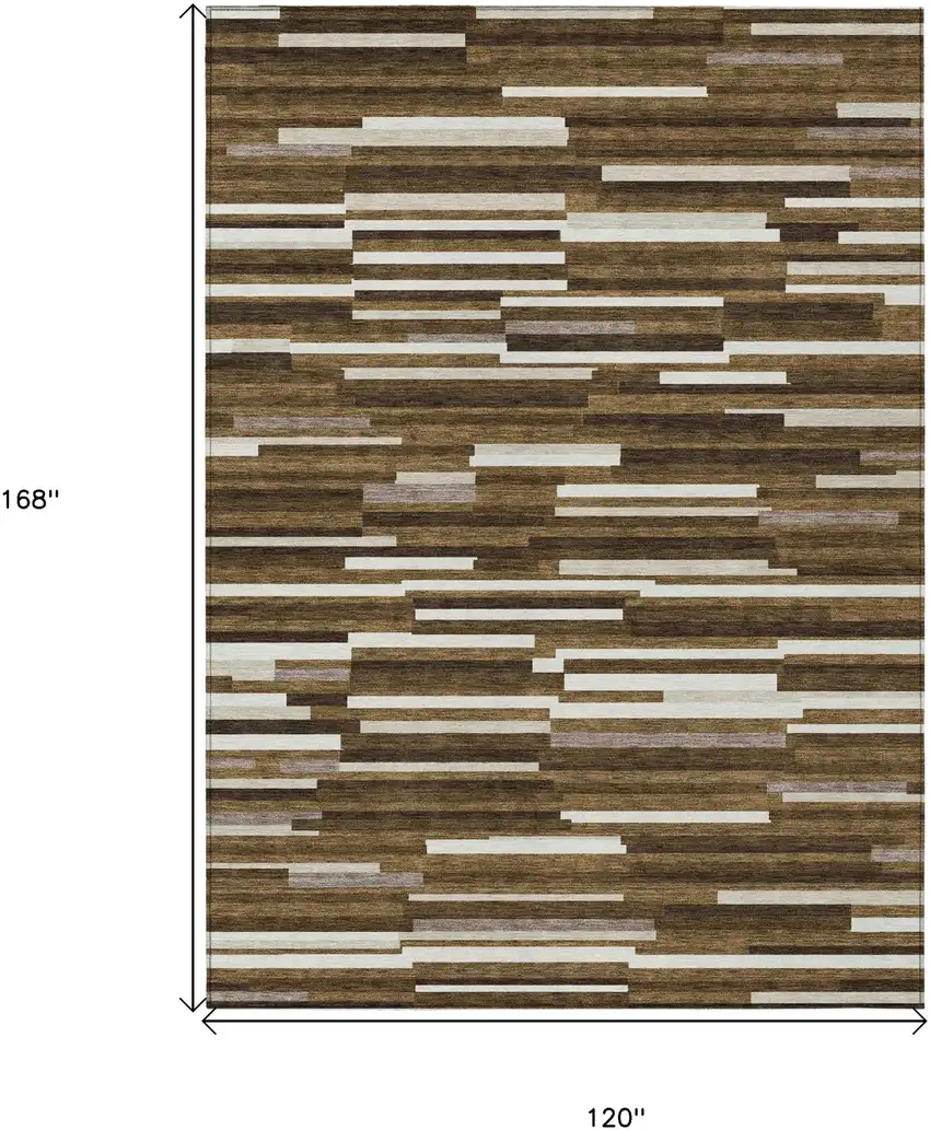 Brown And Ivory Striped Washable Indoor Outdoor Area Rug Photo 3