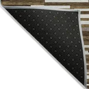 Photo of Brown And Ivory Striped Washable Indoor Outdoor Area Rug