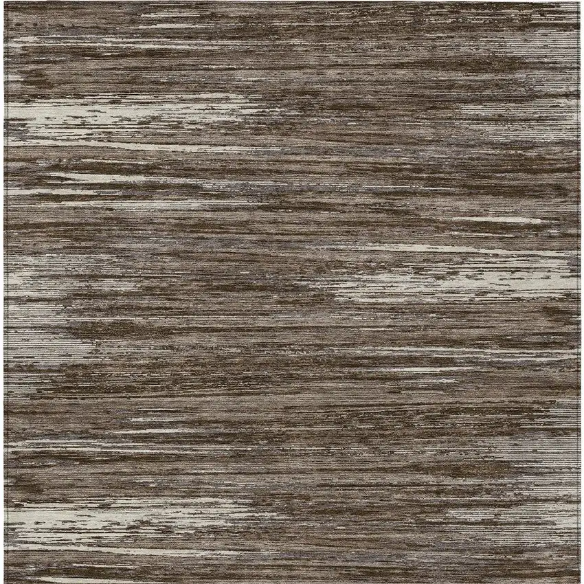 Brown And Ivory Striped Washable Indoor Outdoor Area Rug Photo 7