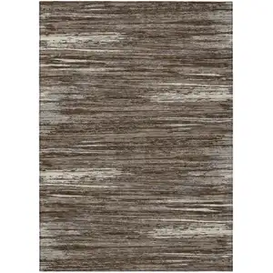 Photo of Brown And Ivory Striped Washable Indoor Outdoor Area Rug