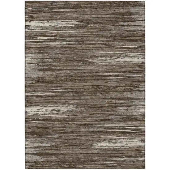 Brown And Ivory Striped Washable Indoor Outdoor Area Rug Photo 2