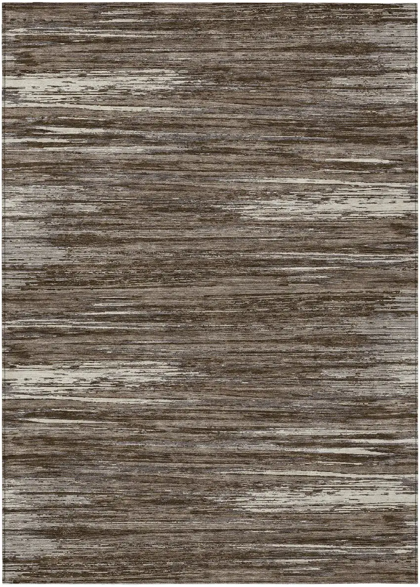 Brown And Ivory Striped Washable Indoor Outdoor Area Rug Photo 2