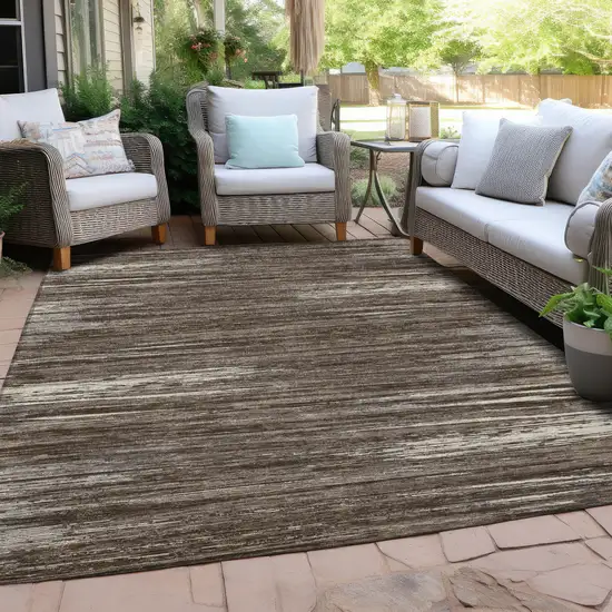 Brown And Ivory Striped Washable Indoor Outdoor Area Rug Photo 8