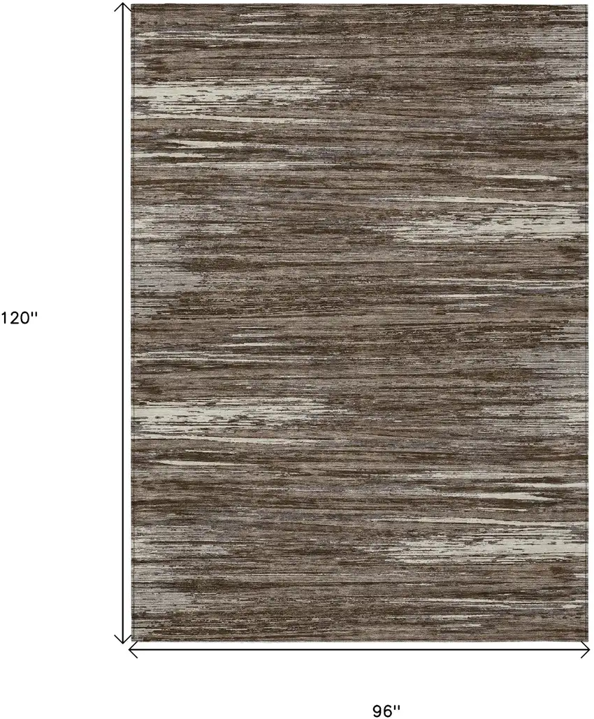 Brown And Ivory Striped Washable Indoor Outdoor Area Rug Photo 3