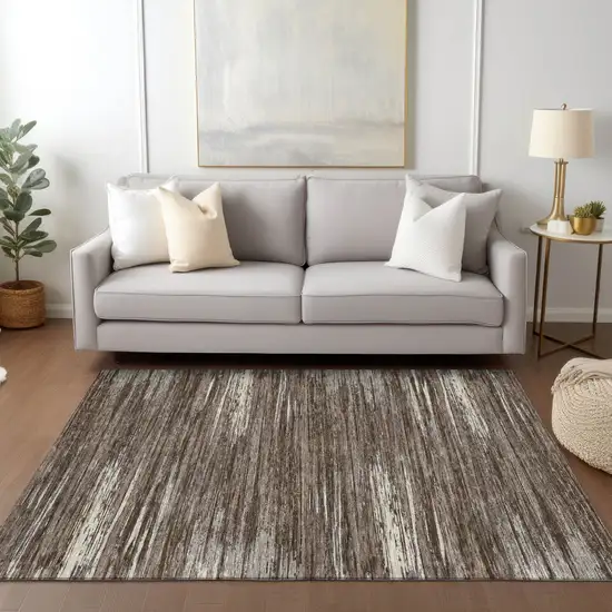 Brown And Ivory Striped Washable Indoor Outdoor Area Rug Photo 9