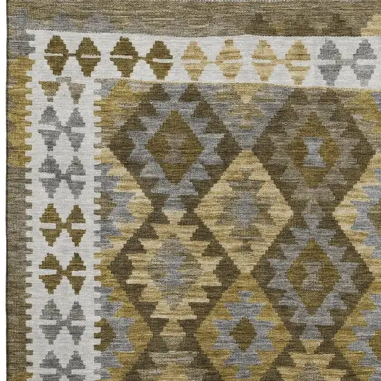 Brown And Ivory Tribal Washable Area Rug With UV Protection Photo 4