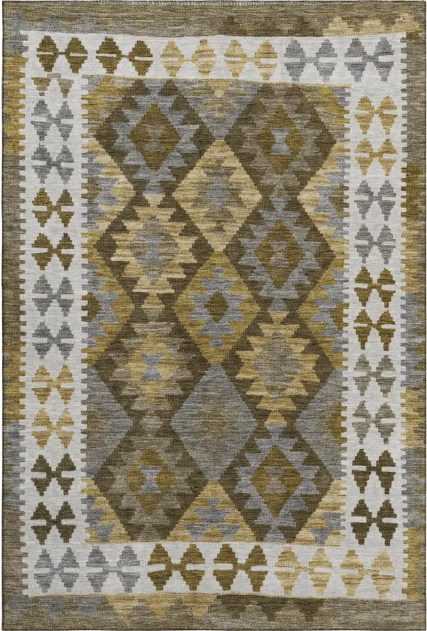 Brown And Ivory Tribal Washable Area Rug With UV Protection Photo 1