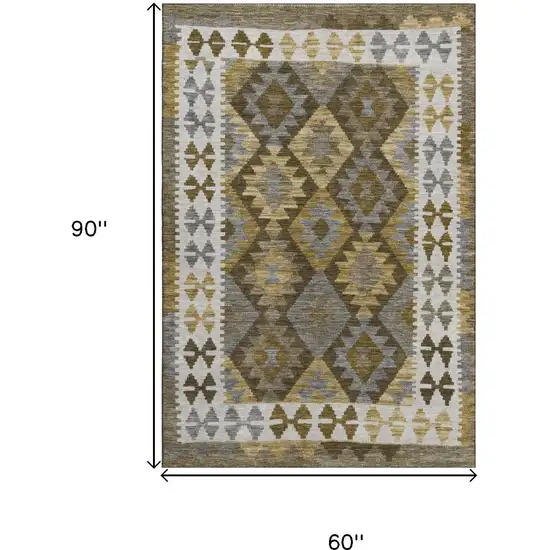 Brown And Ivory Tribal Washable Area Rug With UV Protection Photo 9