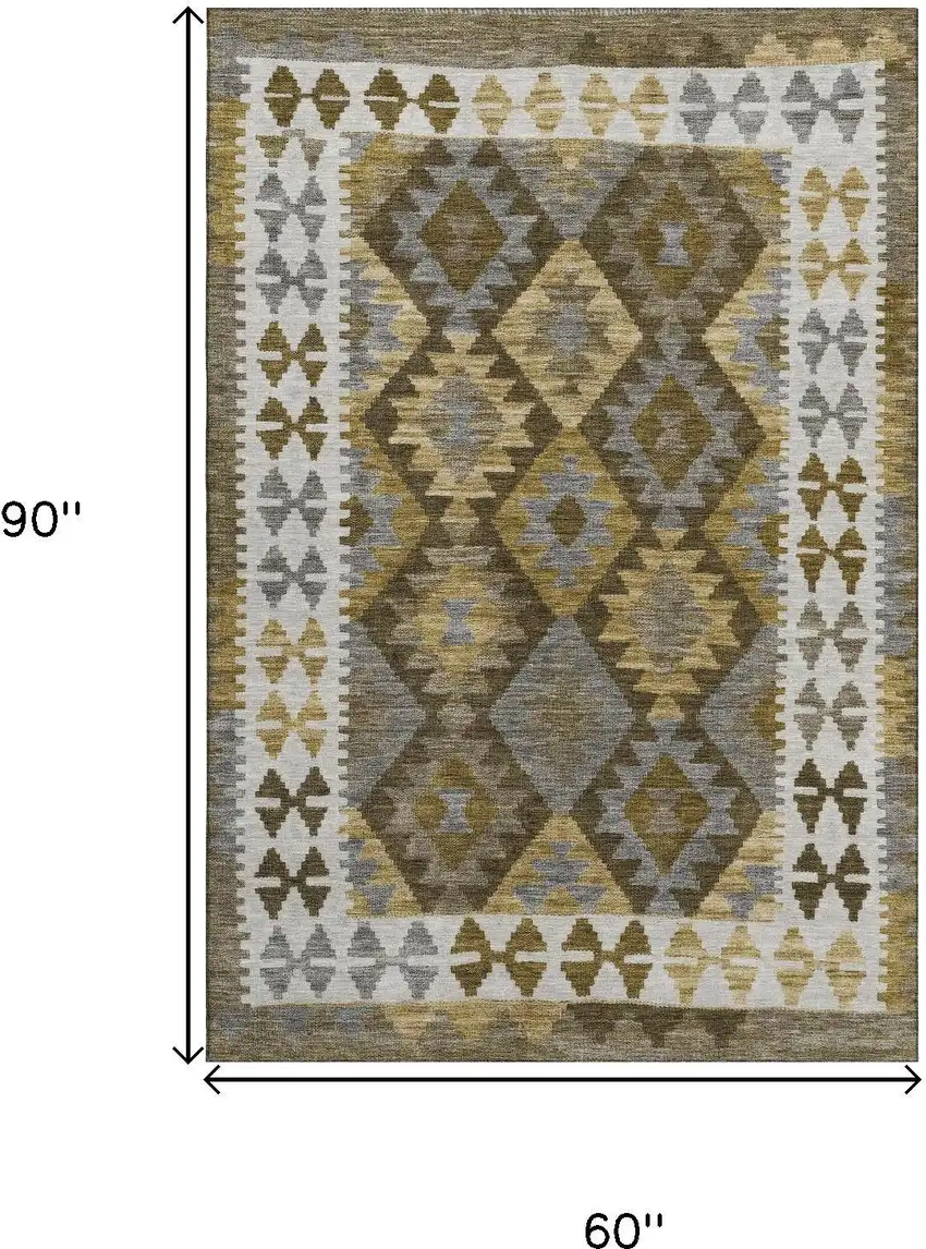 Brown And Ivory Tribal Washable Area Rug With UV Protection Photo 9