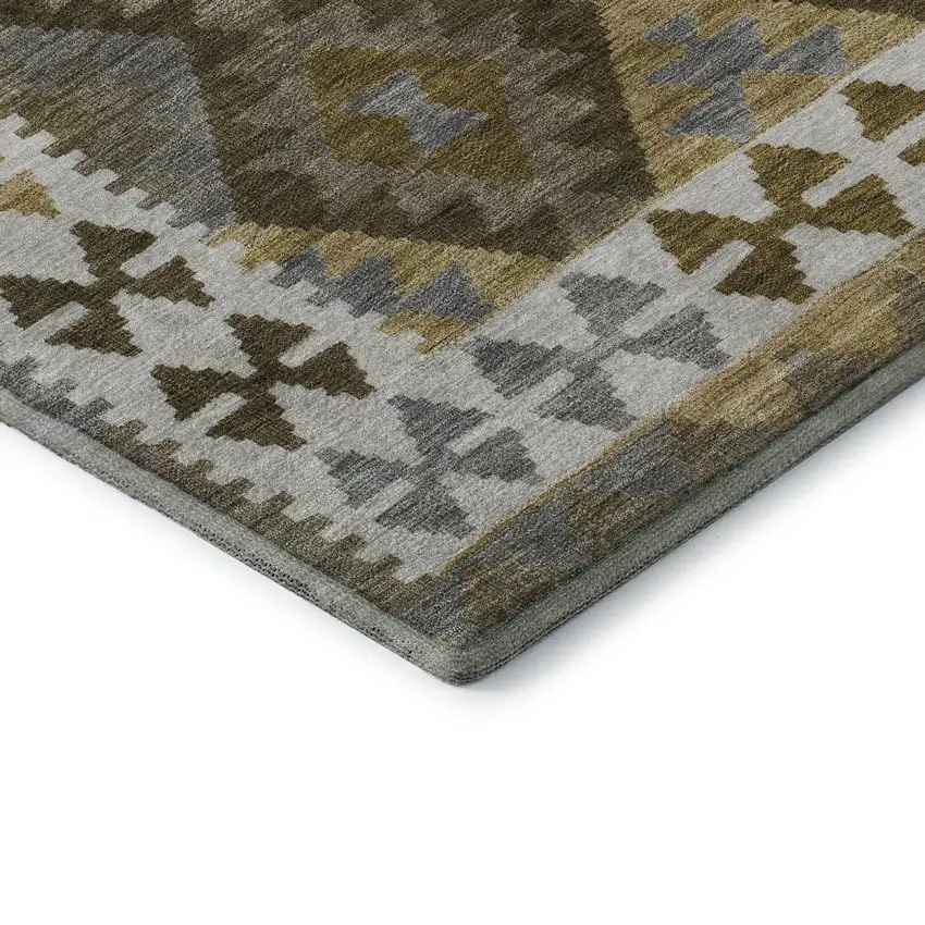 Brown And Ivory Tribal Washable Area Rug With UV Protection Photo 8
