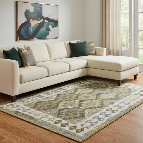 Brown And Ivory Tribal Washable Area Rug With UV Protection Photo 2